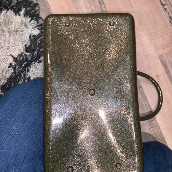 Gold Glitter Sparkle Y2K Jelly Cosmetic Bag Top Handle Style Purse Bag - Picture 7 of 7